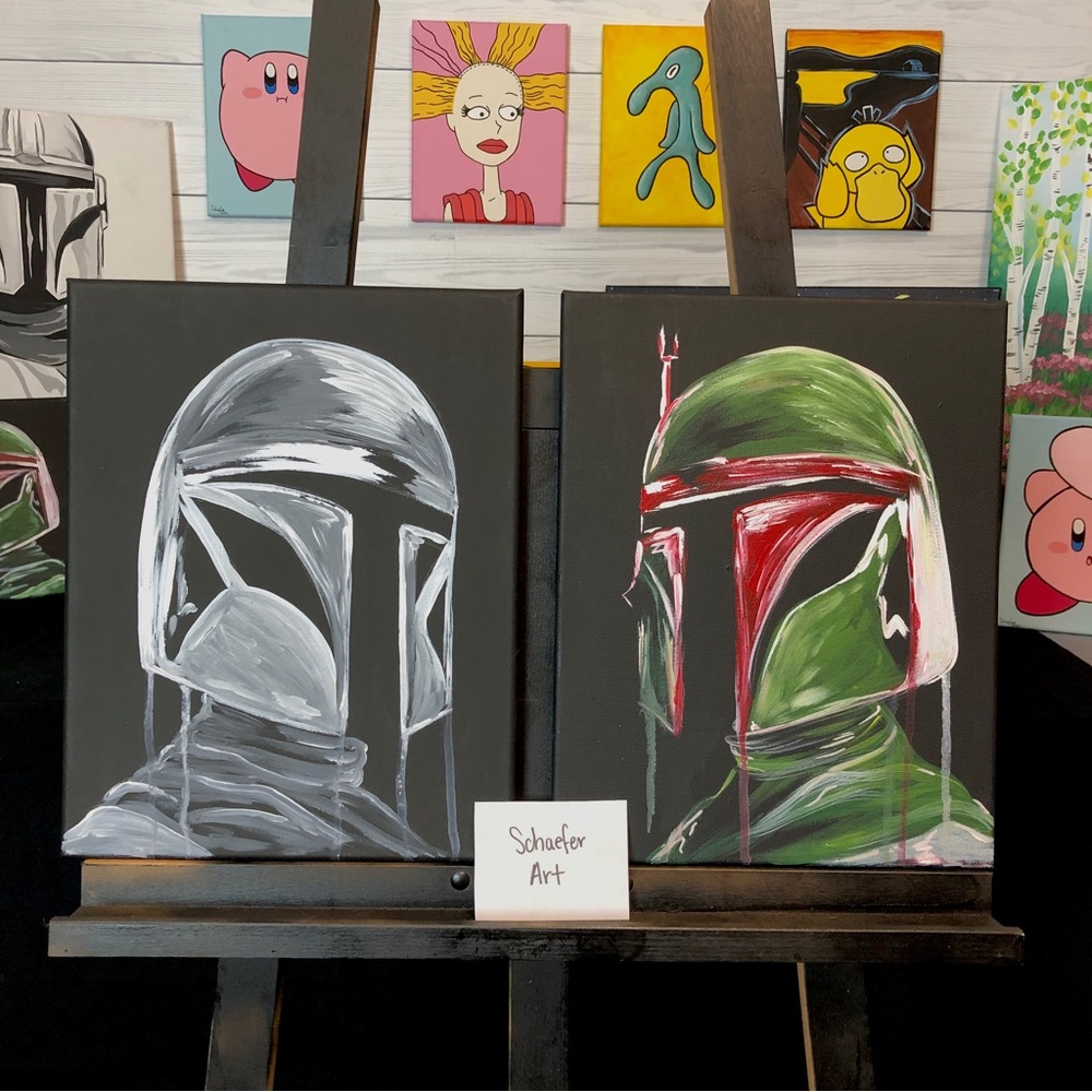 Drippy Mandalorian and Boba Fett Painting - 2 piece SET - Wall Decor
